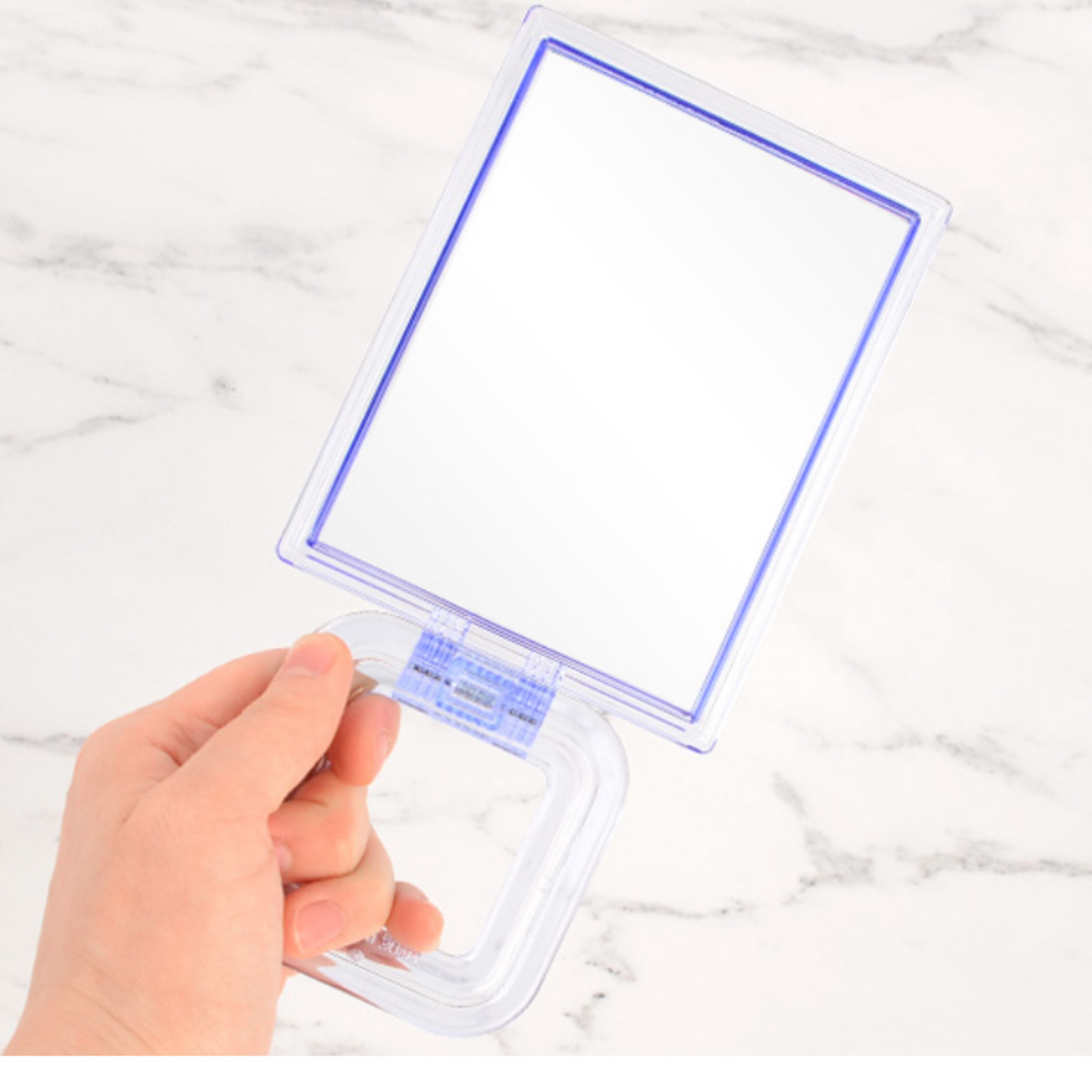 韩国进口简约亚克力框透明长方形镜子桌面台式镜手持手柄镜子