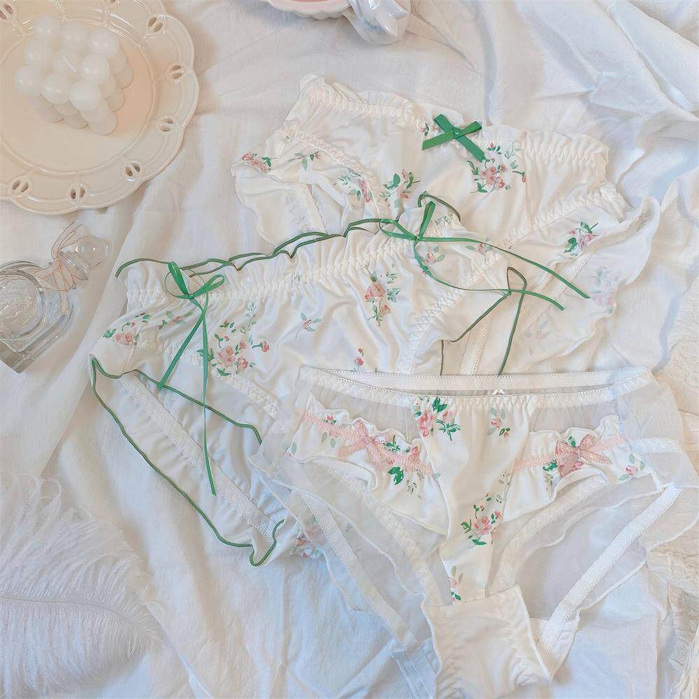 茉莉奶盖~蝴蝶结蕾丝少女纯棉透气内裤弹力日系可爱中腰三角裤