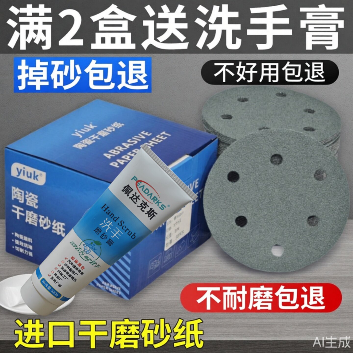 进口5寸6孔干磨砂纸六寸17孔打磨抛光汽车家具植绒自粘圆盘陶瓷砂