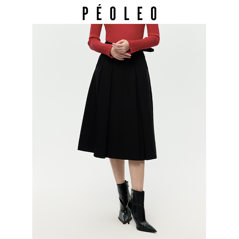 飘蕾黑色百褶长裙女2025春秋新款