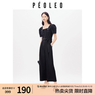 拉链收腰气质连体裤 新款 peoleo 女2024夏季 飘蕾高腰通勤直筒长裤