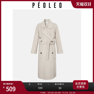 纯色中长款 赫本风经典 双面呢 新款 飘蕾绵羊毛毛呢大衣外套2024冬季