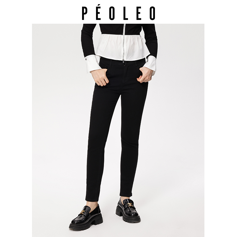 飘蕾高腰紧身牛仔裤小脚长裤