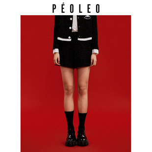 时髦洋气高腰显瘦亮丝直筒裤 新款 女秋季 飘蕾小香风粗花呢短裤