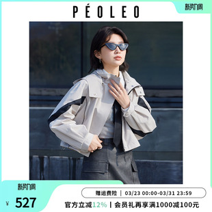 拼色拉链短裤 飘蕾休闲风连帽短款 卡其个性 新款 夹克 外套女26年春季