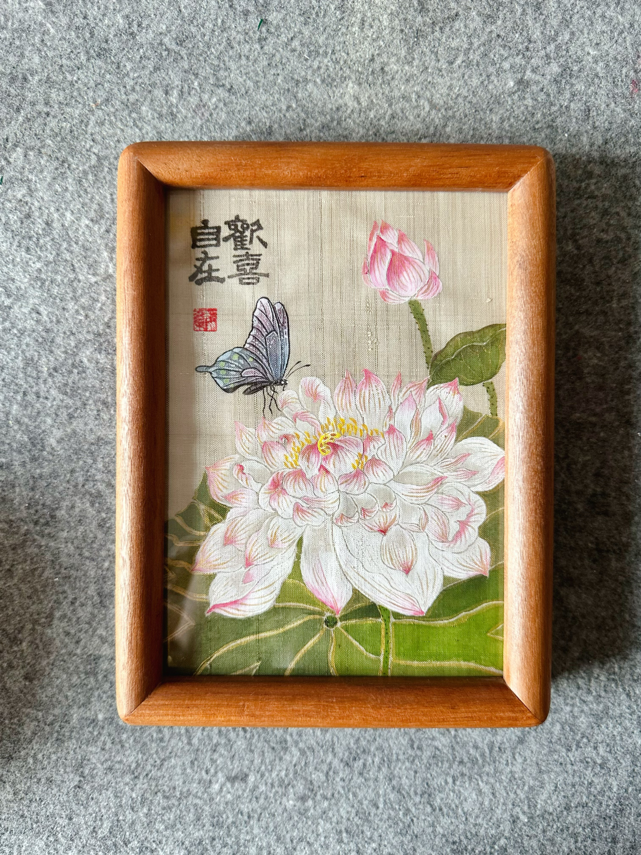 纯手绘国画荷花茶室茶桌摆台书房客厅装饰画摆件伴手礼没骨画摆台图片