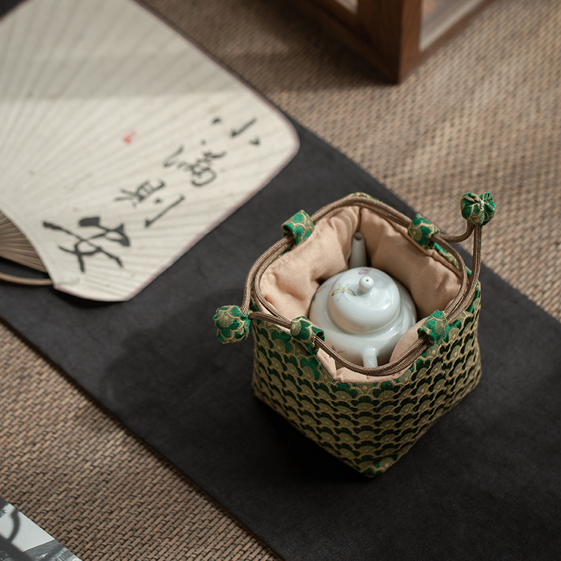 中式复古云锦加厚主人杯收纳袋