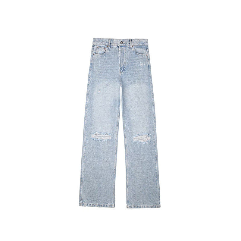 Z 夏季新品 女装 破洞装饰高腰宽松舒适版型休闲牛仔长裤 8727048