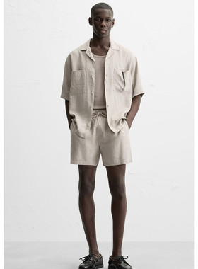 Z 夏季新款1618/306 男装 休闲宽松亚麻混纺短袖衬衫 1618306