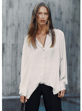 春夏新品 女装 丝缎质感不对称下摆长袖衬衫垂性上衣 2278335 307