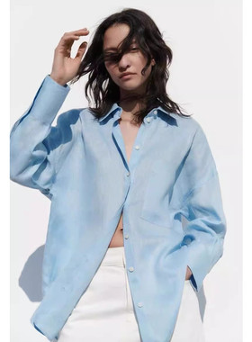 Z 新款女装 亚麻混纺面料翻领长袖衬衫 8372036 403