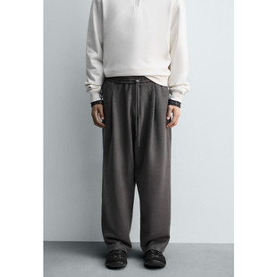 反绒皮效果松紧腰系带宽松阔腿休闲长裤 男装 新款 3046385 秋季