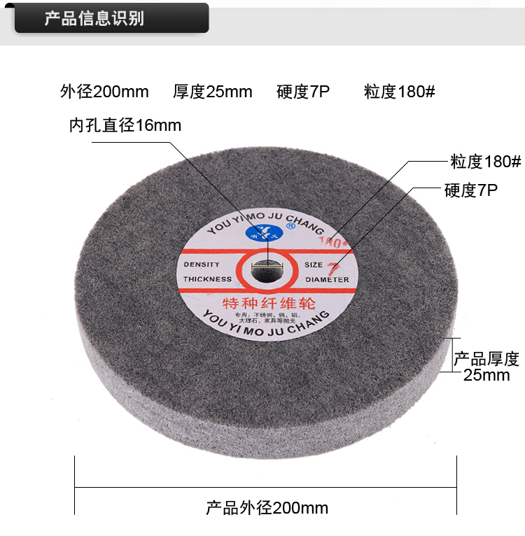 有义纤维轮尼龙抛光轮不织布研磨拉丝抛光片200*25 5P 7P 9P 12P
