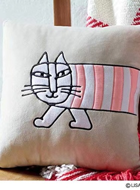 日本LISA LARSON可爱长尾猫咪刺绣小型简约靠枕腰靠靠垫抱枕 腰枕