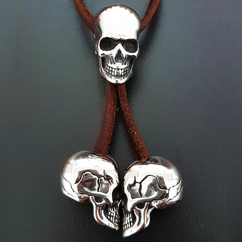 骷髅头骨波洛领带Skull 玛雅文明霸气黑暗惊悚个性哥特真皮领结绳