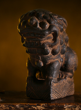 尔立仿老青石雕中日式会所茶室清供案头桌面狮子摆件风水镇宅做旧