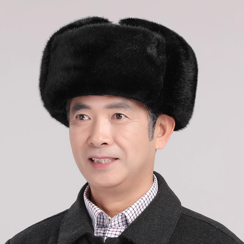 仿进口水貂皮草帽子男雷锋帽东北中老年冬天毛青根貂护耳整貂加厚
