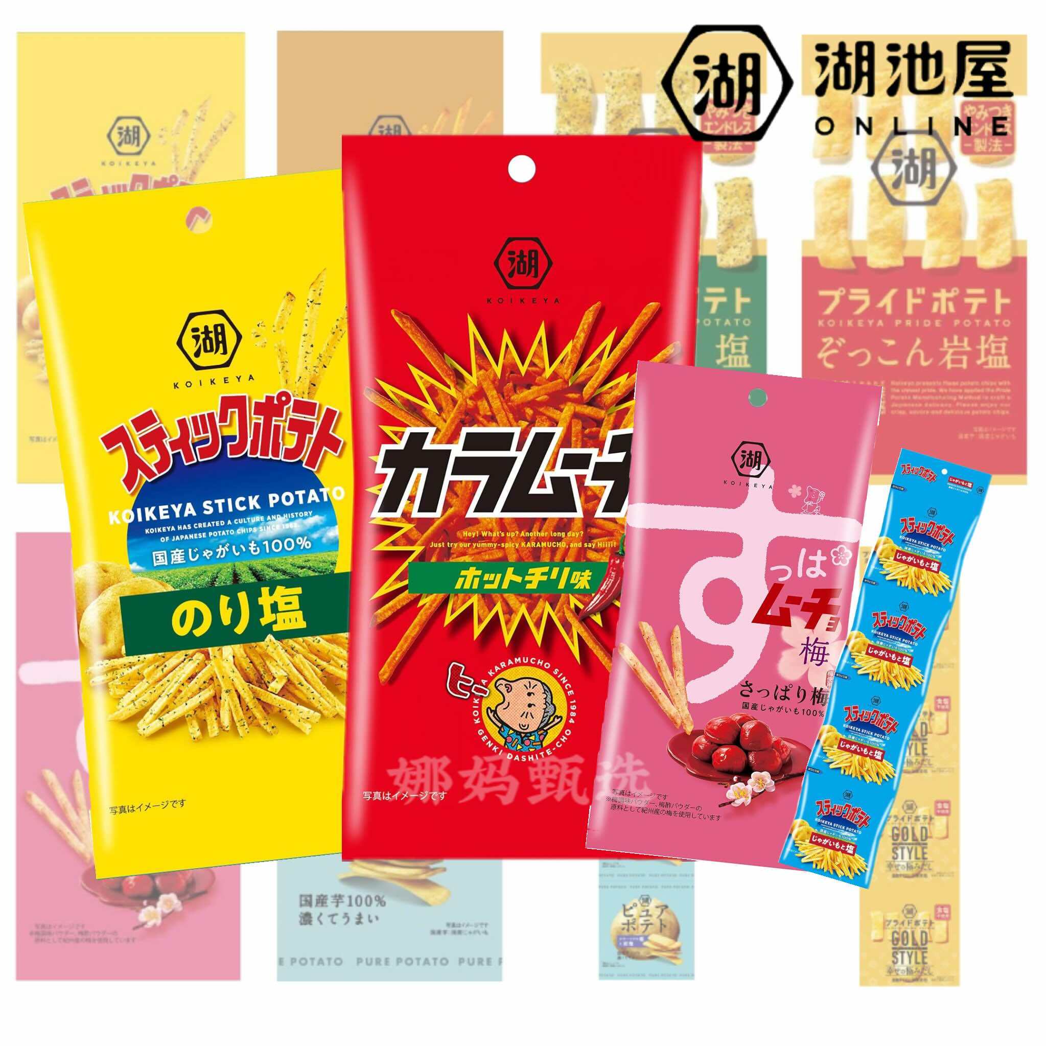 日本直邮湖池屋油炸薯片薯条梅子海苔盐味酥脆原切土豆片休闲零食