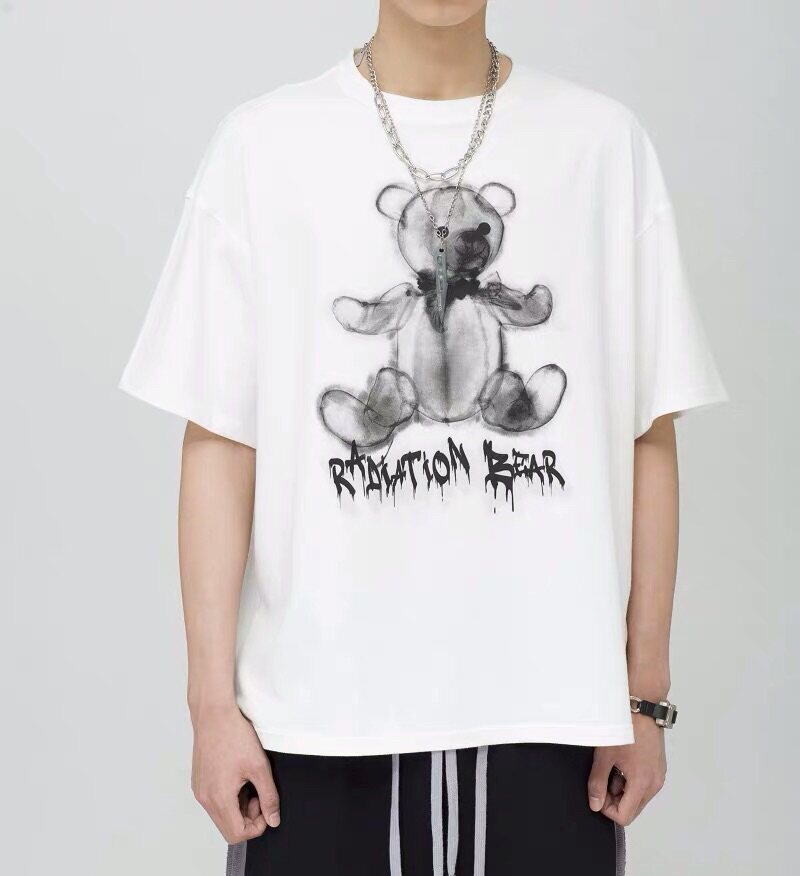 tourniquet 春夏水墨卡通幅射小熊宽松休闲短袖百搭男女t恤情侣