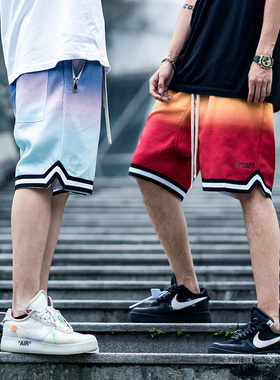 CONK LAB 夏威夷风渐变字母拉链短裤男女情侣百搭宽松潮牌五分裤