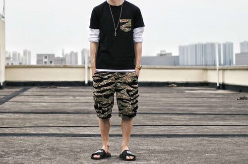 帅炸现货迷彩虎纹工装中裤短裤