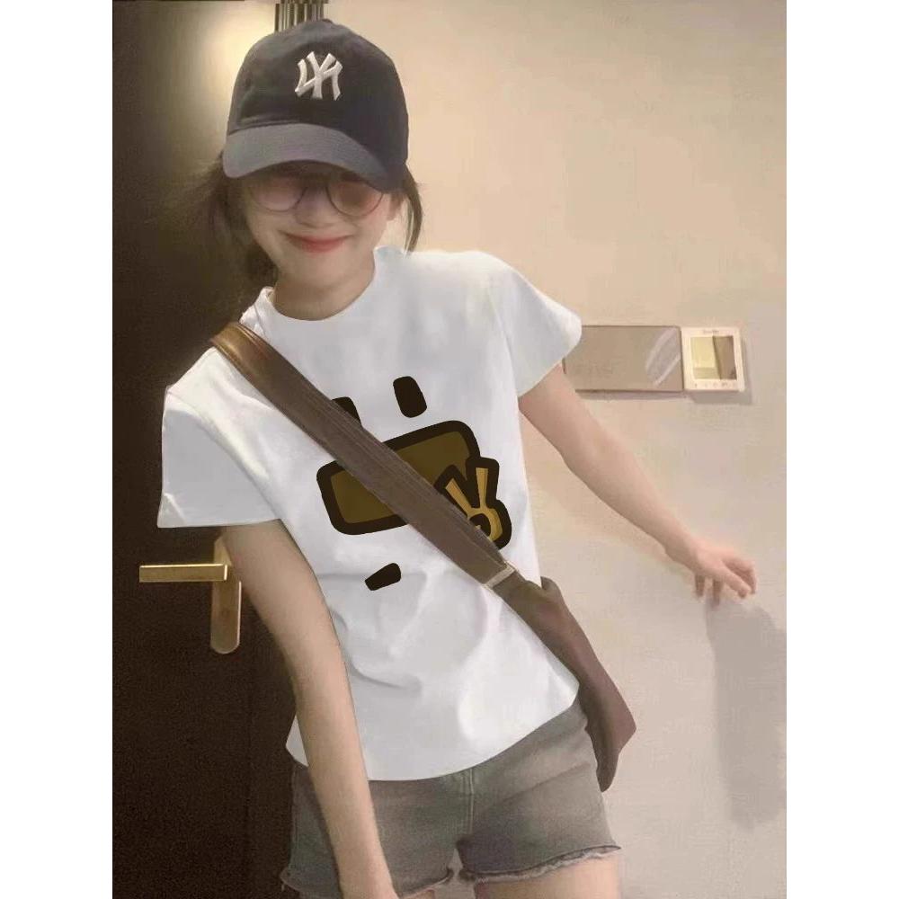 白色正肩修身显瘦纯棉短袖t恤女装2025夏季新款美式酷辣小上衣