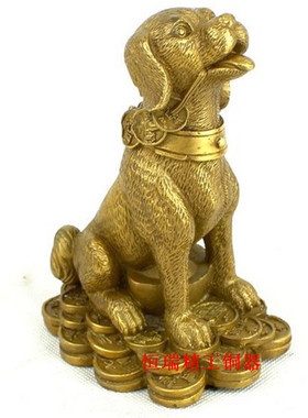 纯铜金钱狗补西北缺角铜狗聚宝盆家居装饰工艺品桌面礼品办公室摆