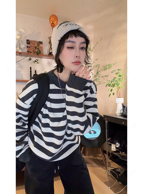 28578 - 新款时尚百搭休闲长袖条纹卫衣10.28