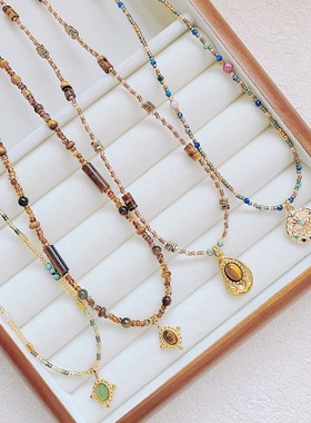 【通体钛钢洗澡免摘】秋冬美拉德色系项链女2023年百搭新款天然石