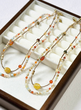 春夏新款新中式锆石玛瑙项链天然石串珠轻奢锁骨链小众设计项链