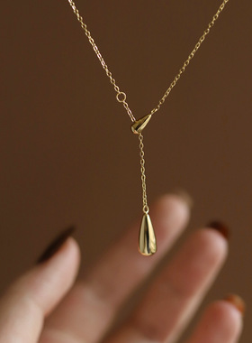 XL188 简约OL女款夏季流苏双水滴项链光面锁骨链 钛钢镀18K金