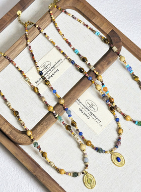 钛钢波西米亚椭圆项链复古百搭高级感锁骨链美拉德天然石毛衣链女