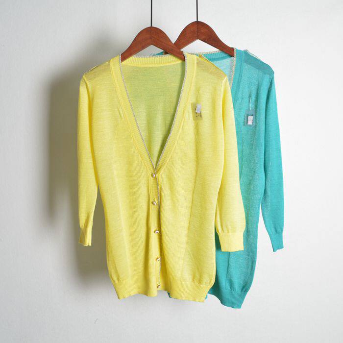 Flax Ramie Summer wear new pattern Thin section Three Quarter Sleeve V-neck Solid Gold-rimmed knitting Outside the ride Sunscreen air conditionerin the Women's clothing/Boutique , Wool sweater  category - from Buy2taobao.com to provide professional Taobao agent buy service