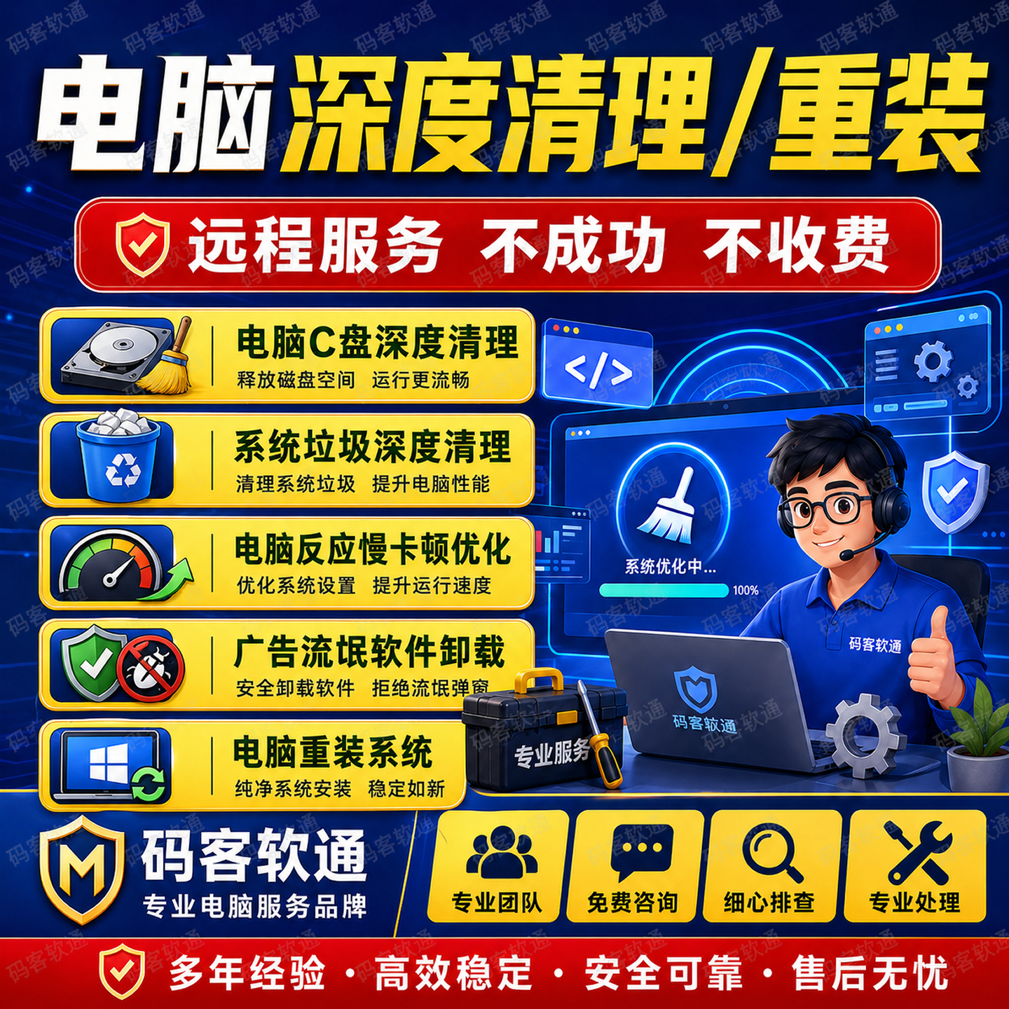 电脑广告弹窗清理C盘瘦身转移系统重装运行卡顿深度优化反应慢