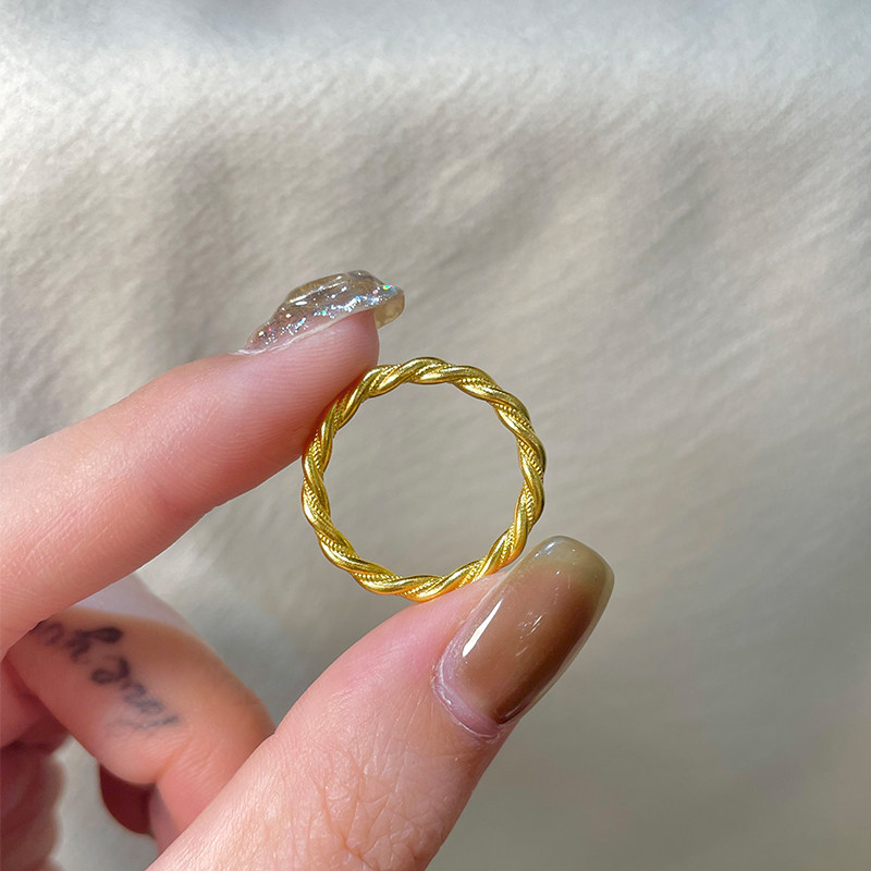 足金金包银戒指麻花绞丝戒指车花素圈情侣戒2026新款礼物