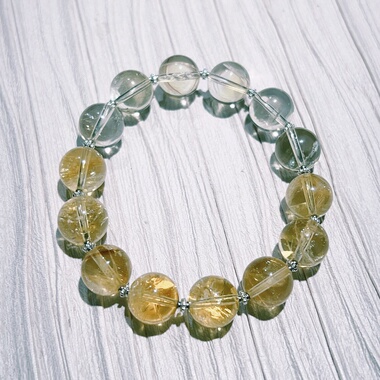 天然黄水晶渐变色圆珠手串