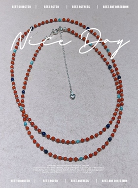 原创新中式天然红玛瑙3mm毛衣链