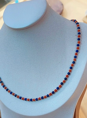 青金石南红玛瑙小米珠拼色项链