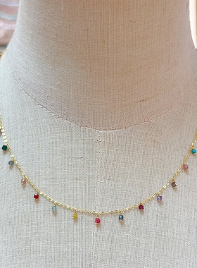 14k包金天然彩色方糖锁骨链