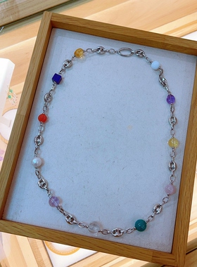 天然多宝多巴胺水晶半宝石毛衣链高级轻奢大珠项链925银镀白金女