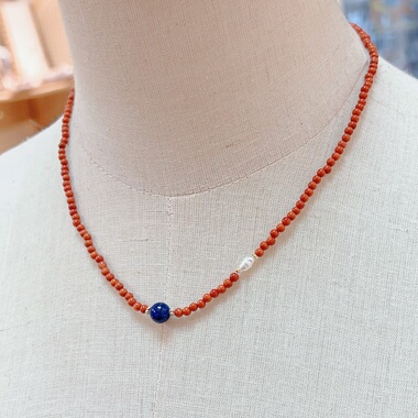 天然新中式橘红青金石锁骨链