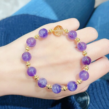 天然紫水晶黄塔晶手串女款10mm
