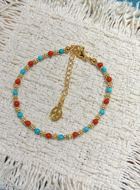 天然绿松石南红小米珠新中式手链