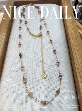 天然粉色碧玺蜡绳锁骨链女款