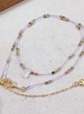 天然碧玺蓝月光法式小众锁骨链