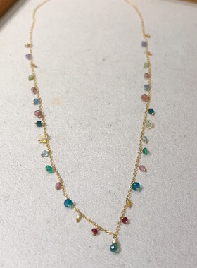 天然彩色多宝14k包金色锁骨链