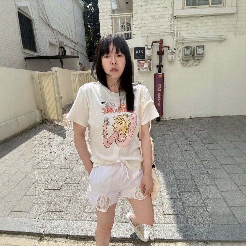 XIAONI26年春夏新品韩国东大门女人化妆 通勤卡通印花短袖T恤