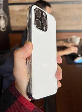 银边白色 iPhone16 pro max手机壳电镀适用苹果16plus全包防摔套15pro新款14/13保护壳12亮面