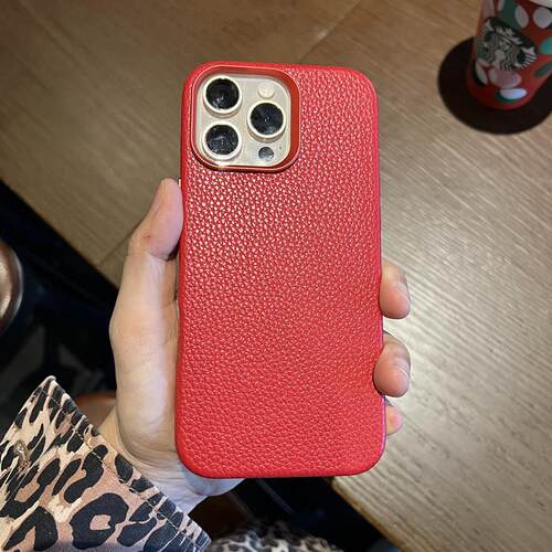 带磁吸 红色皮套iPhone16promax手机壳适用苹果15pro全包防摔套14保护壳13/12中国新年红金属按键
