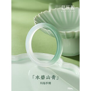 【热卖】天然白月光正圈玛瑙冰种玉镯女半山半水玉髓手镯送女友礼